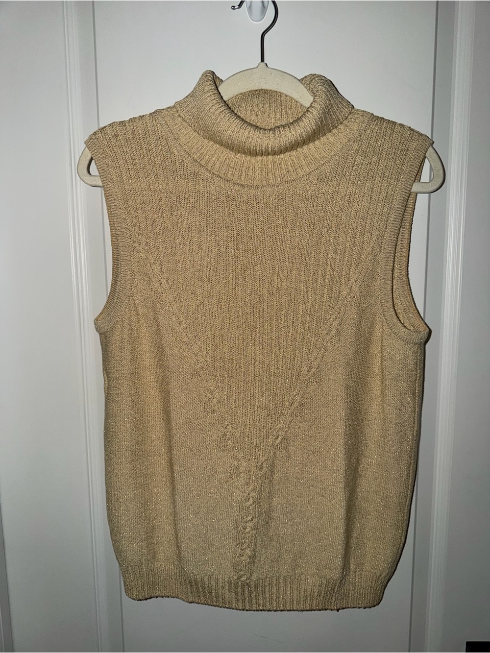 St John Sport Marie Gray Women’s Large Gold Metallic Wool Sleeveless Turtleneck